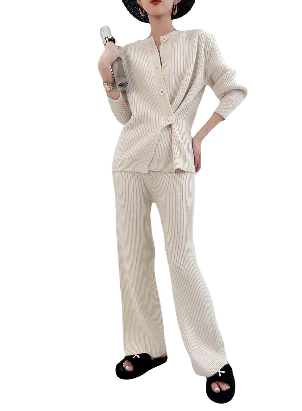 Designed Knitted Tops and Wide Legs Pants for Women