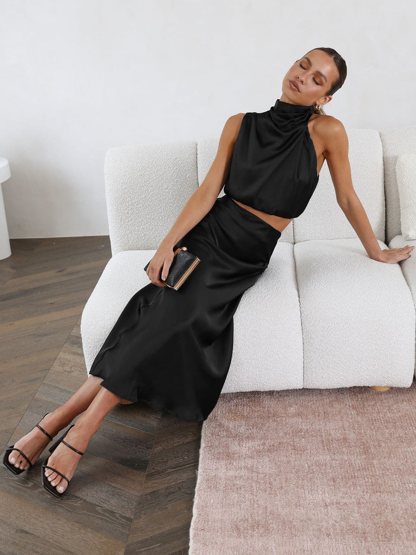 Sexy High Neck Tops and Long Skirts Two Pieces Evening Dresses
