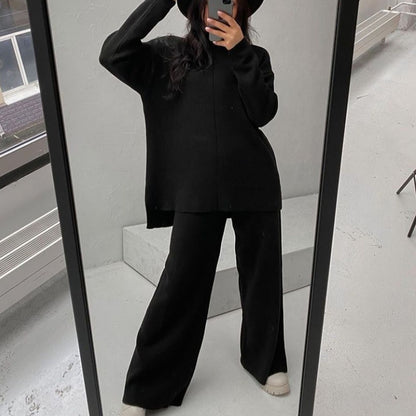 Winter Long Sleeves Knitted Tops and Wide Leg Pants