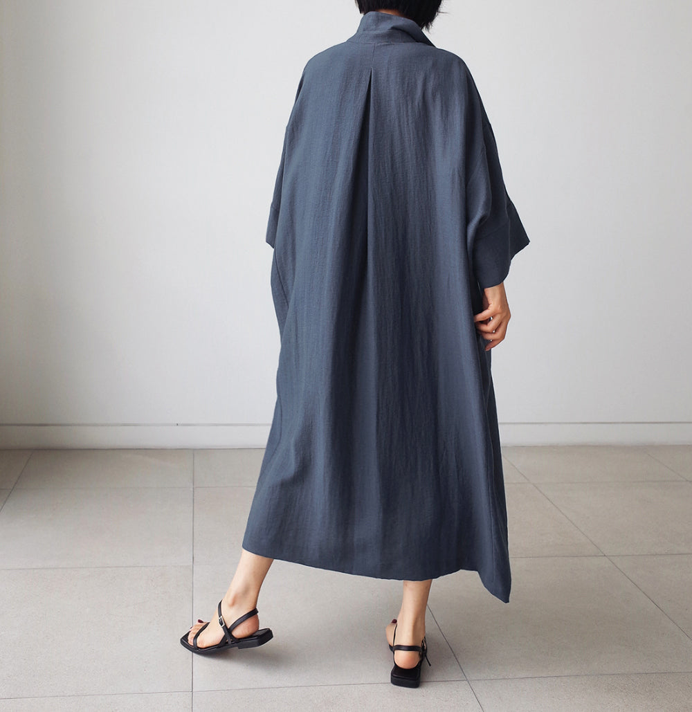 Vintage Linen Plus Sizes Batwing Long Cozy Shirts Dresses