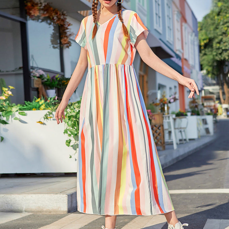 Casual Striped Girls Chiffon Long Dresses