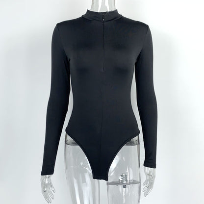 Sexy Fashion Long Sleeves Zipper Tight Jumpsuits Shirts