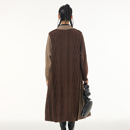 Vintage Contrast Design Long Knitted Coats
