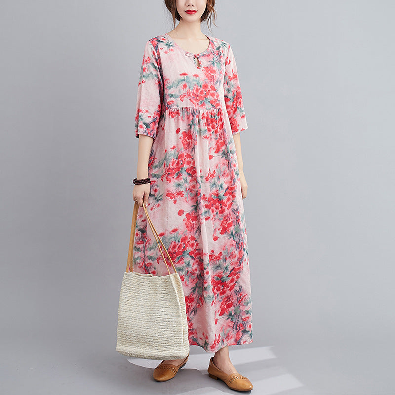 Ethinc Line Summer Half Sleeves Women Long Dresses