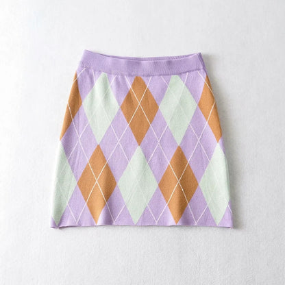 Elegant Midriff Baring Short Tops and Mini Knitting Skirts