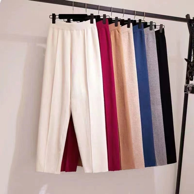 Casual High Waist Winter Knitting Harem Wide Legs Pants