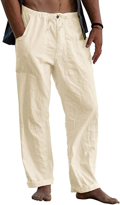 Casual Linen Men's Summer Beach Pants with Elastic Waist
