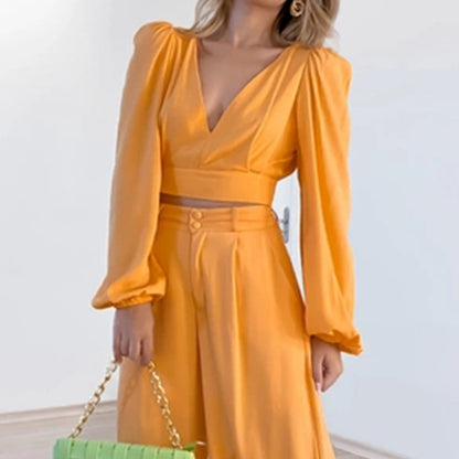 Casual High Waist Spring Wide Legs Women Suits