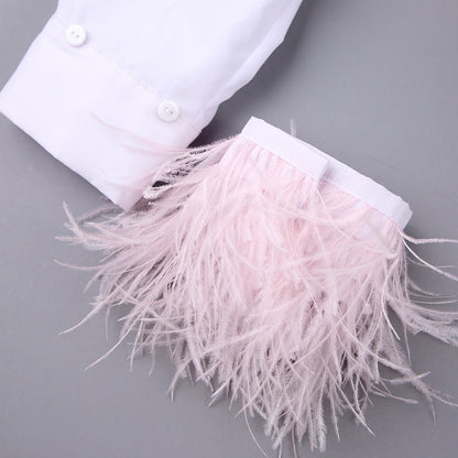 Fashion Women Long Sleeves Feather Design White Shirts
