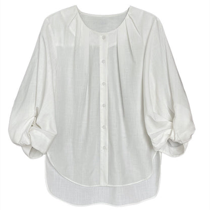 Elegant Linen Women Long Sleeves Blouses Shirts
