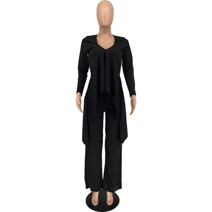 Sexy Long Sleeves Irregular Tops and Pants Set for Women