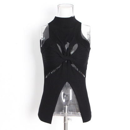 Designed High Neck Irregular Women Knitted Tank Tops