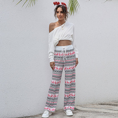 Casual Merry Christmas Wide Legs Pants for Women