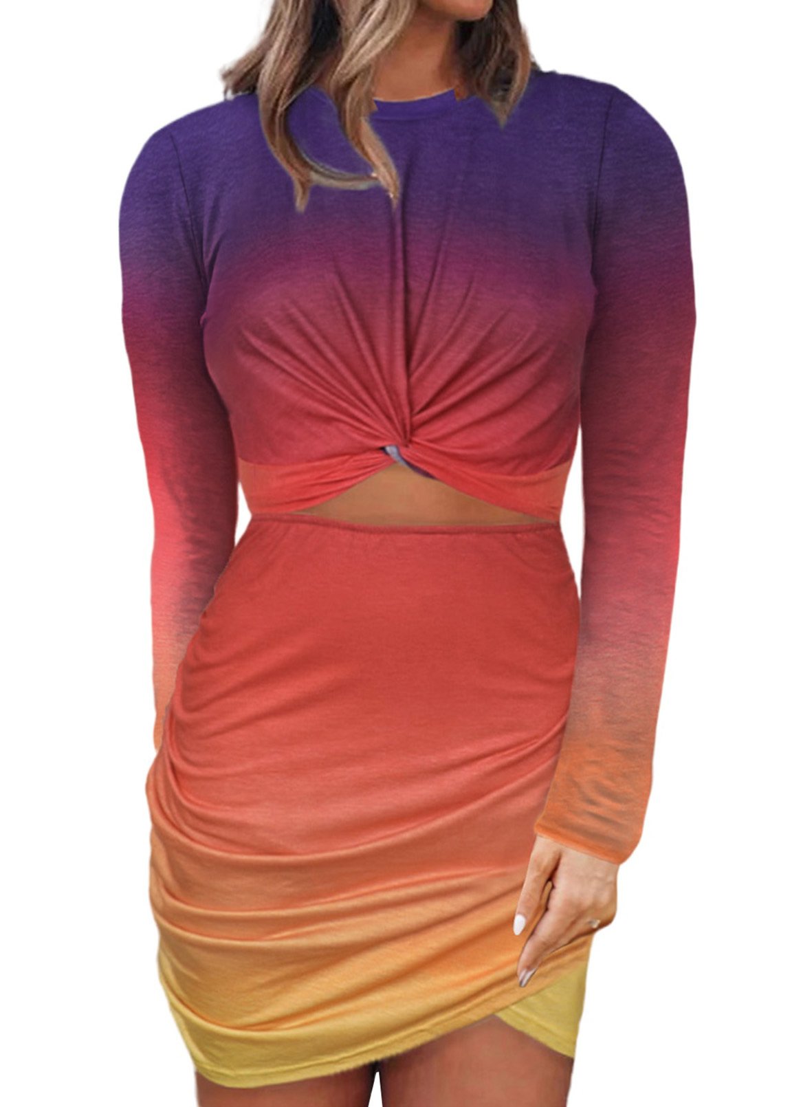 Long Sleeves Midriff Baring Sexy Bodycon Dresses-STYLEGOING