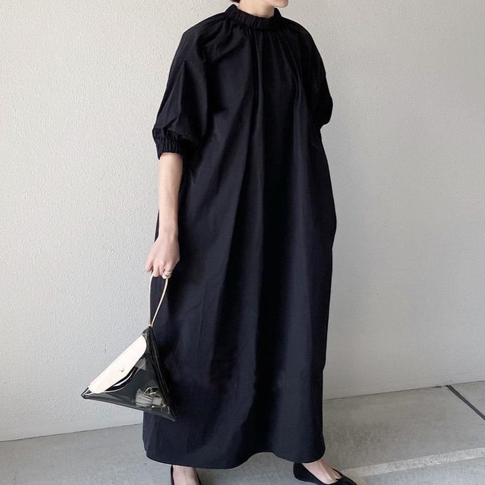 Casual Stand Neckline A Line Long Cozy Dresses