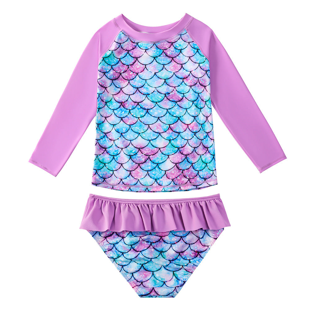 3D Fish Scale Design Two Pieces Swimsuits for Girls