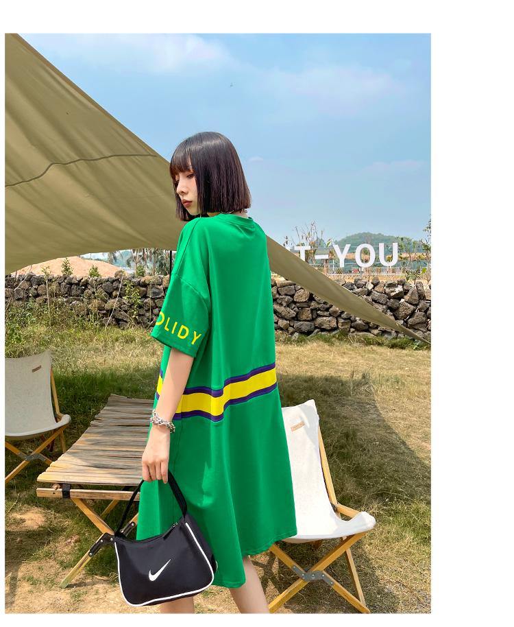 Women Summer Short Sleeves Letter T Shirt Dresses-STYLEGOING
