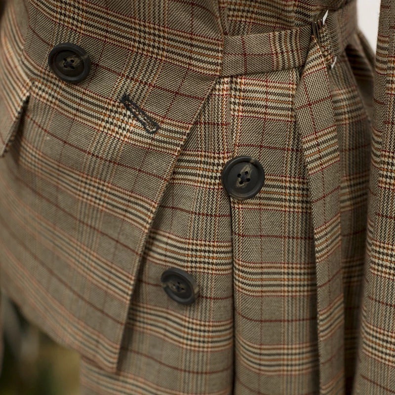 Luxury Off The Shoulder Plaid Irregular Blazer Overcoat
