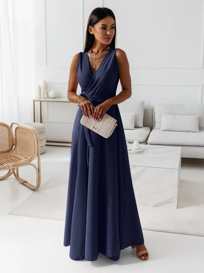 Simple Design V Neck Long Evening Party Dresses