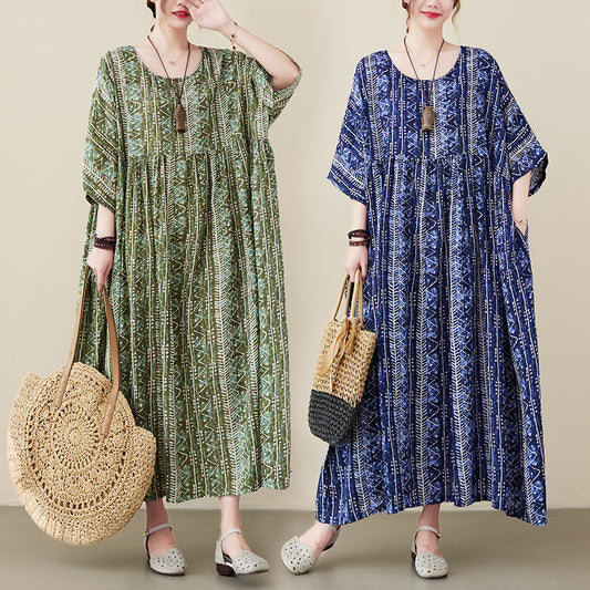 Vintage Plus Sizes Summer Short Sleeves Long Dresses