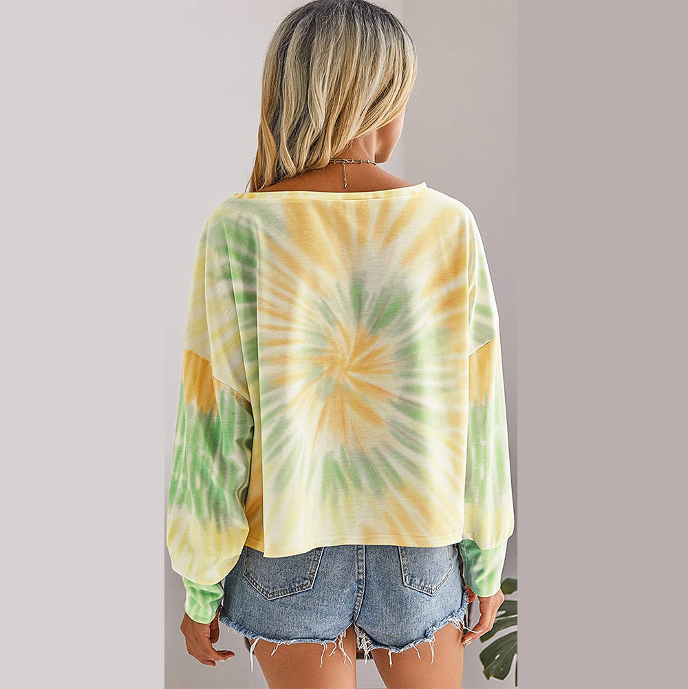 Casual Dyed Round Neck Long Sleeves Blouses
