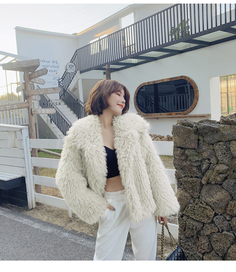 Winter Pink Artifical Fur Soft Overcoat for Women