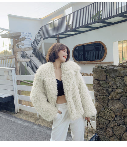 Winter Pink Artifical Fur Soft Overcoat for Women