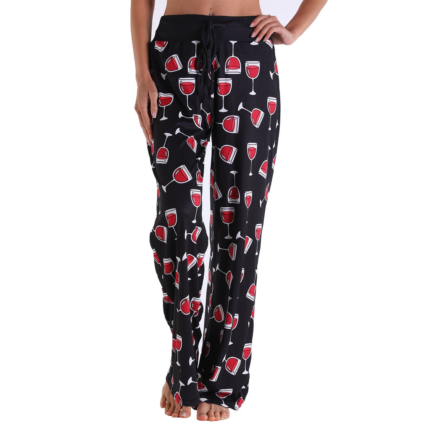 Casual Floral Print Women High Waist Trousers for Homewear