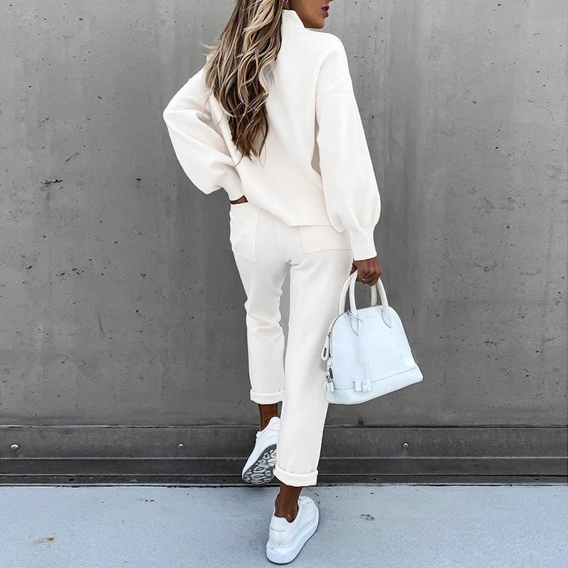 Casual High Neck Women Sports Suits with Pocket