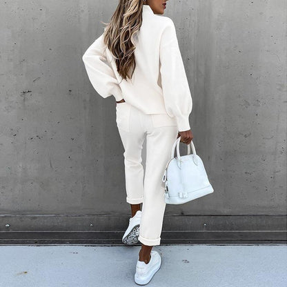 Casual High Neck Women Sports Suits with Pocket