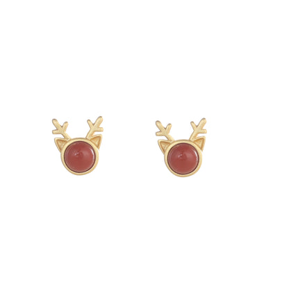 Lovery Deer Design Golden Plated Earring Stud