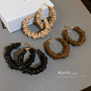 Vintage Round Shape Pu Leather Women Earrings