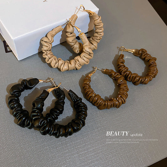 Vintage Round Shape Pu Leather Women Earrings