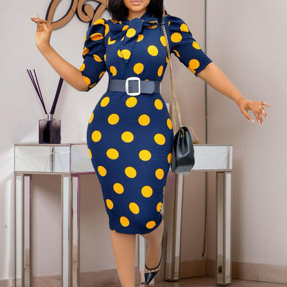 Sexy Bowknot Dot Office Lady Tight Dresses