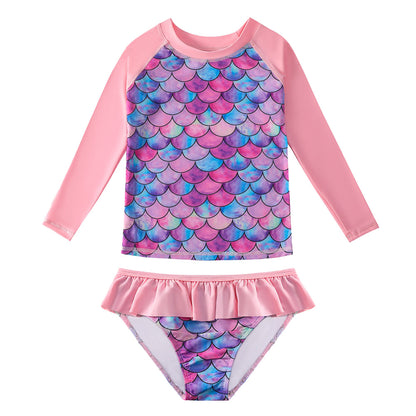 3D Fish Scale Design Two Pieces Swimsuits for Girls