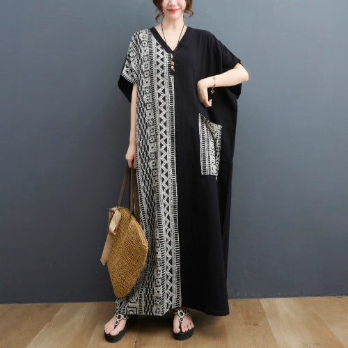 Vintage Pocket Design Plus Sizes Long Cozy Dresses
