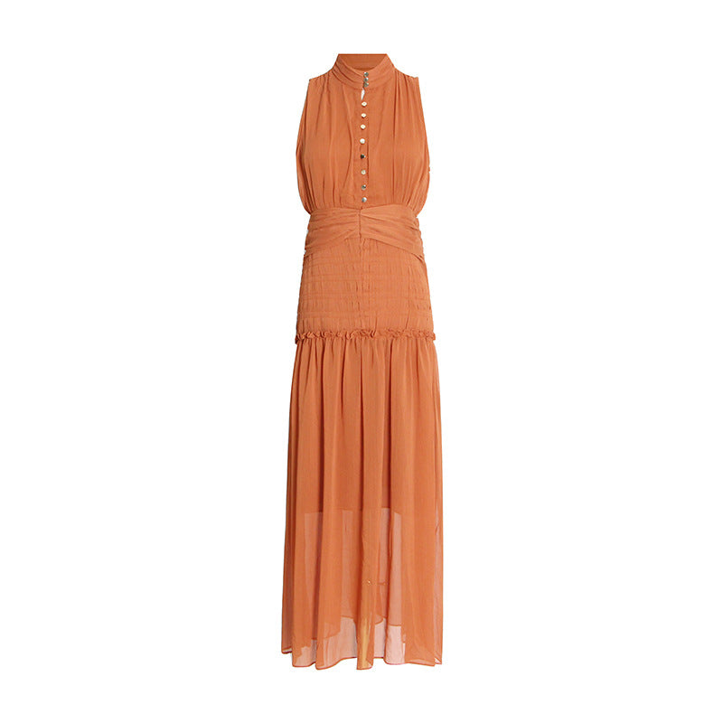 Chiffon High Neck Sleeveless Long Dresses