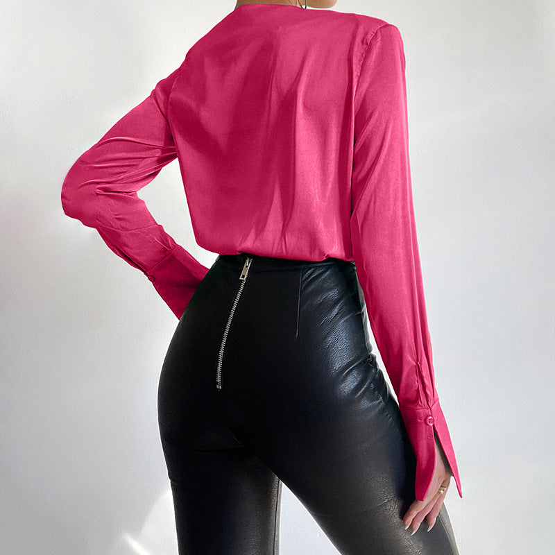Sexy Deep V Neck Long Sleeves Shirts Jumpsuits