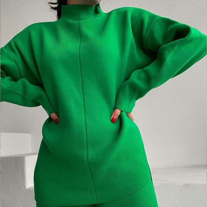 Winter Long Sleeves Knitted Tops and Wide Leg Pants