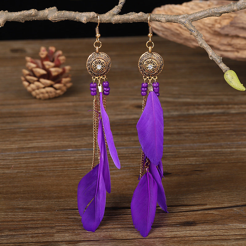 Bohemian Feather Design Women Drop Rings