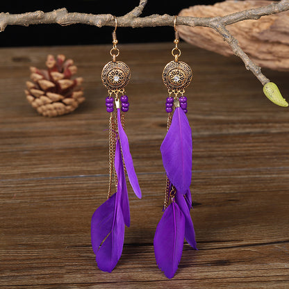 Bohemian Feather Design Women Drop Rings