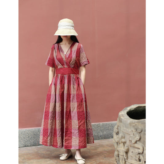 Summer Linen Vintage V Neck Long Maxi Dresses