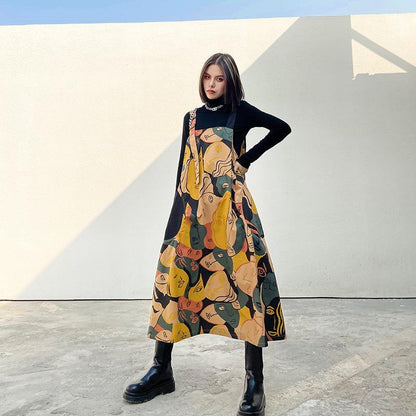 Retro Women Print Cozy Long Dresses-STYLEGOING