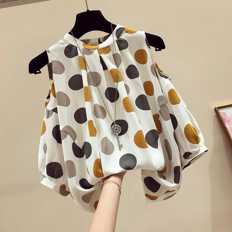 Polk Dot Chiffon Women Shirts Blouses
