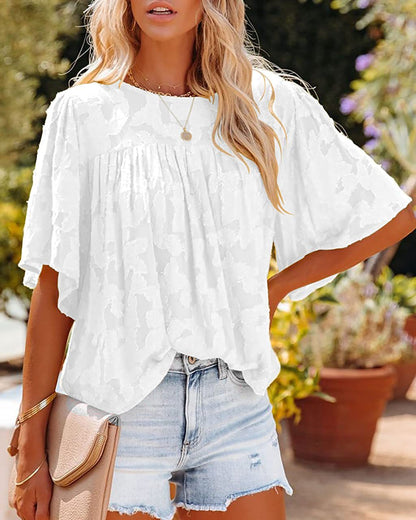 Casual Trumpet Sleeves Summer Lace Blouses