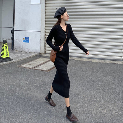 Sexy V Neck Knitted Bodycon Long Dresses