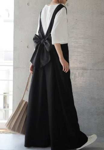Leisure Wide Legs Rompers with Bow Design