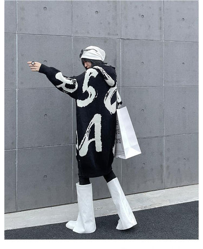Cozy Letter Print Long Knitting Dresses