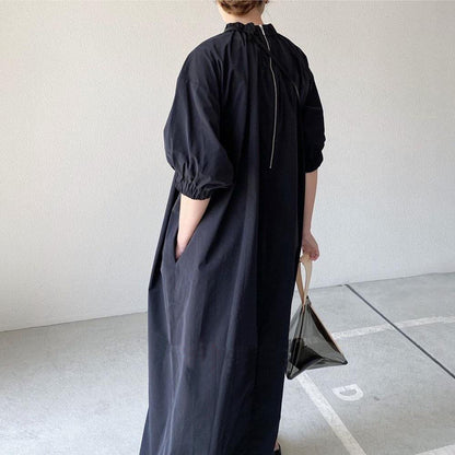 Casual Stand Neckline A Line Long Cozy Dresses