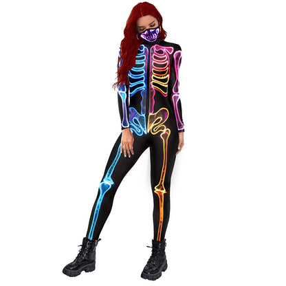 Colorful Human Skeleton Halloween Women Jumpsuits Cosplay